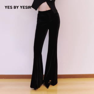 名媛弹力丝绒喇叭休闲裤 YESIR叶谦原创设计秋新款 YES