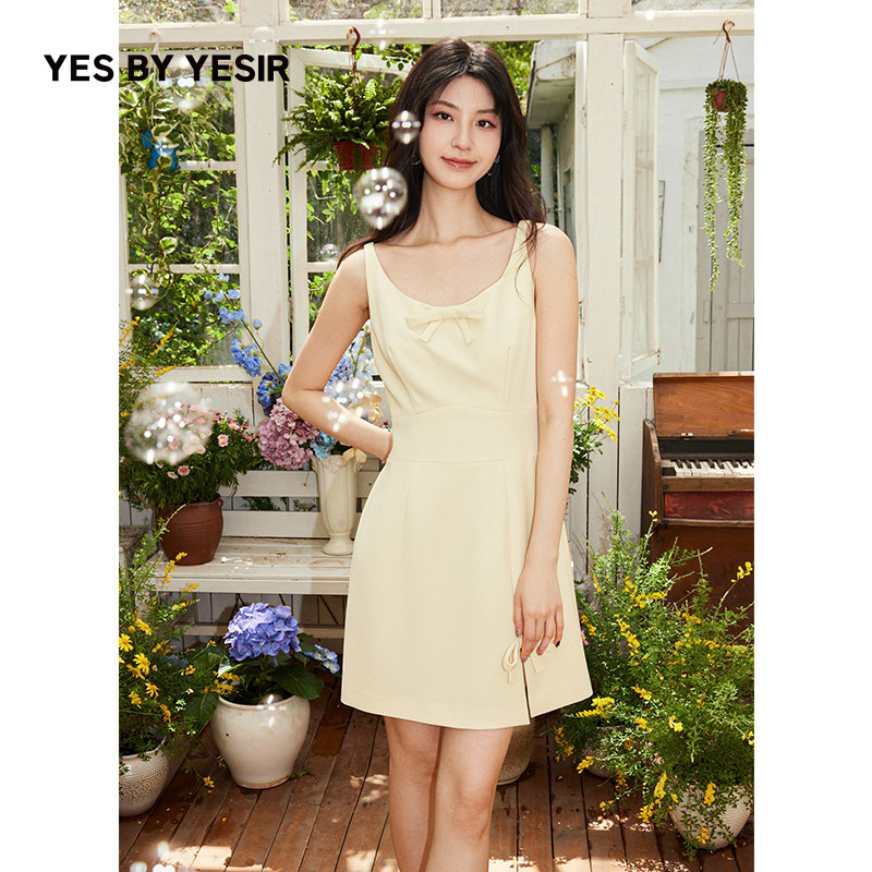 YES BY YESIR叶谦原创设计25夏新款鸢尾黄蝴蝶结名媛开叉连衣裙,女装/女士精品,连衣裙,淘宝优惠券,粉丝福利购,淘宝优惠卷