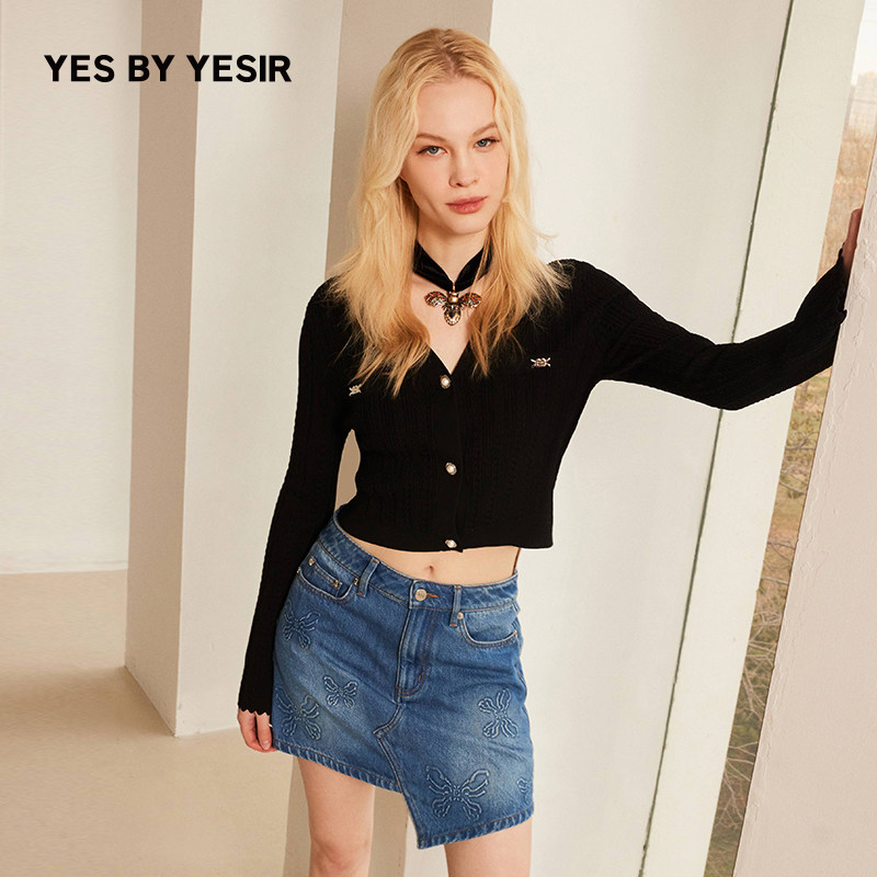 YES BY YESIR叶谦原创设计春季新款暗夜编织针织开衫