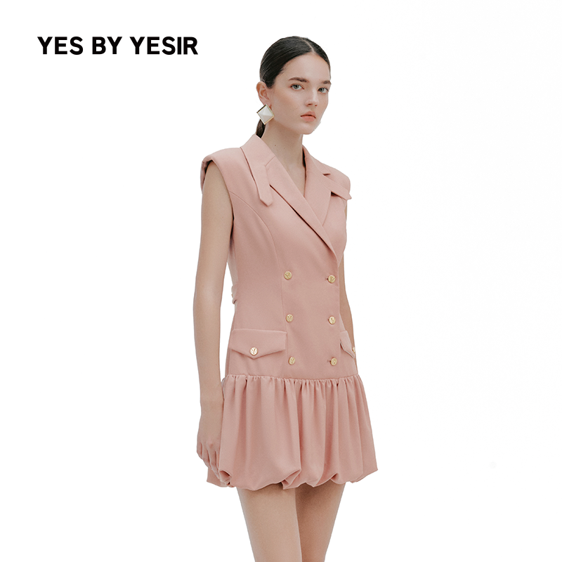 YES BY YESIR叶谦原创设计师2026春夏新款低腰休闲花苞西装连衣裙