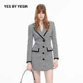 权力女性千鸟格珠片西装 YESIR叶谦原创设计秋新款 连衣裙 YES