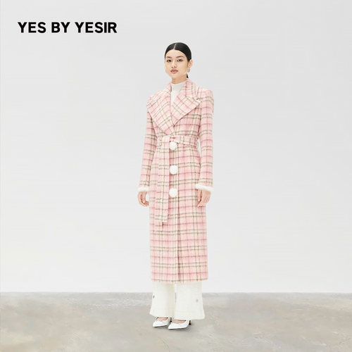 YESBYYESIR粉色格格羊毛大衣