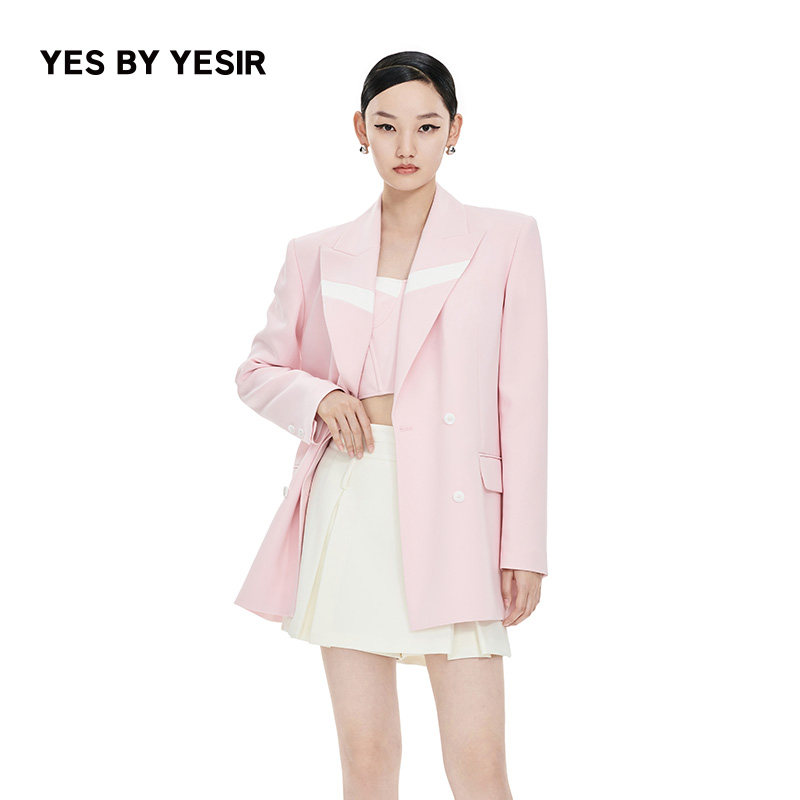 YES BY YESIR叶谦原创设计师春新款女优雅浪漫樱花宽肩西服