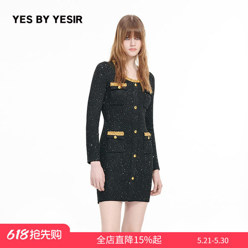 YESBYYESIR纸醉金迷针织连衣裙