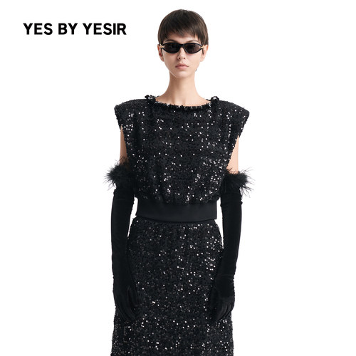YESBYYESIR秋冬珠绣蕾丝上衣