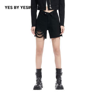 YESIR叶谦原创设计师夏双腰头破洞短裤 YES 于文文同款