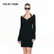 YESIR叶谦原创设计秋新款 静奢花苞袖 YES 针织修身 收腰连衣裙
