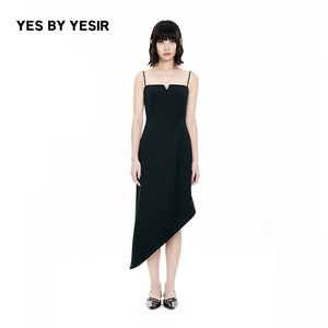 YES BY YESIR叶谦原创设计师夏新款女Y心思斜摆吊带连衣裙