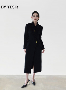 YES BY YESIR叶谦原创设计24年秋冬新款少女曲线门襟复古长大衣