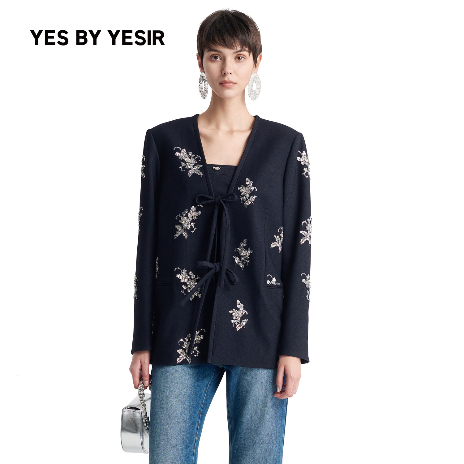 YESBYYESIR蓝夜绮绣系带西服