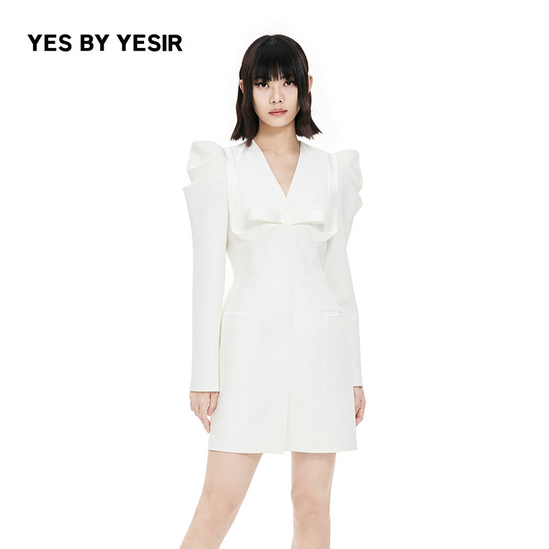 YES BY YESIR叶谦原创设计师春新款轻解构蝴蝶结西装连衣裙