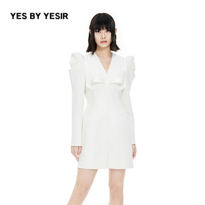 YES BY YESIR叶谦原创设计师春新款轻解构蝴蝶结西装连衣裙