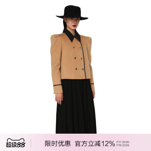 叶谦原创设计师卡其色毛呢短外套