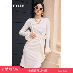 李一桐同款YES BY YESIR叶谦原创立体花朵摇曳之花长袖连衣裙