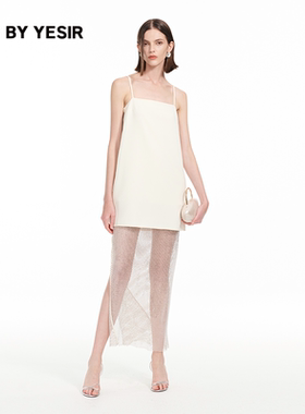 YES BY YESIR叶谦原创设计25春季新款假两件闪钻吊带轻礼服连衣裙
