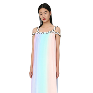 YES BY YESIR叶谦原创设计师彩虹压褶高级感性感吊带大摆连衣裙
