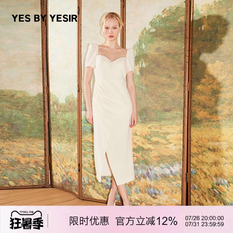 YES BY YESIR叶谦原创夏钻饰泡泡袖连衣裙