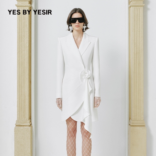 摇曳立体花朵西服连衣裙 YESIR叶谦原创设计2025年秋新款 YES