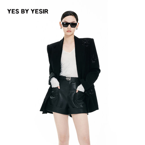 YESBYYESIR龙纹珠片绣宽肩西服