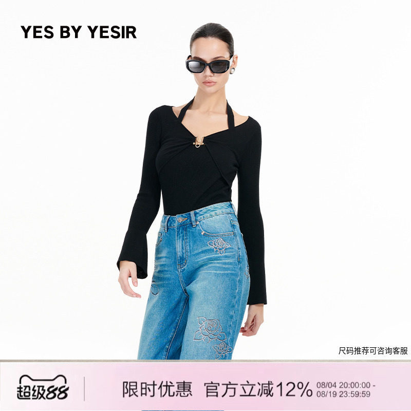绵羊毛静奢Y金饰针织套头衫