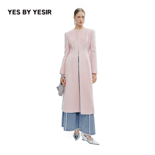 羊驼毛微醺粉收腰无领毛呢大衣 YESIR叶谦原创设计25冬新款 YES