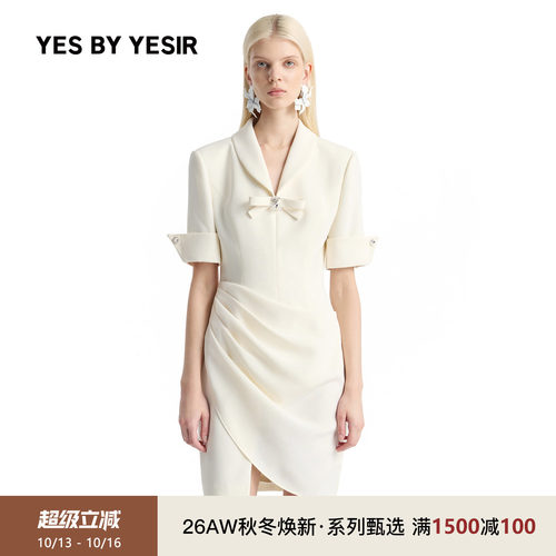 YESBYYESIR蝶钻云褶西服连衣裙