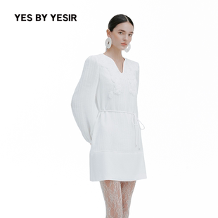 繁花休闲宽松系带连衣裙 YESIR叶谦原创设计师2026春新款 YES