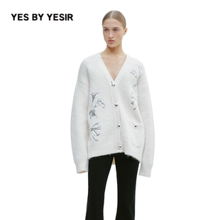 马蹄莲梦露珠片针织开衫 YESIR叶谦原创设计师2025年秋新款 YES
