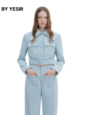 YES BY YESIR叶谦原创设计师26春新款蓝色条绒口袋夹克外套&裤子