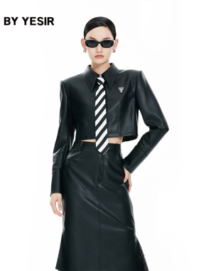 辛芷蕾同款YES BY YESIR叶谦原创设计师春新款女杀手皮质皮衣外套