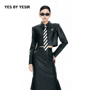 YESIR叶谦原创设计师春新款 女杀手皮质皮衣外套 YES 辛芷蕾同款