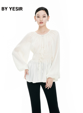 YES BY YESIR叶谦原创设计师春流光纱南法抽褶衬衫