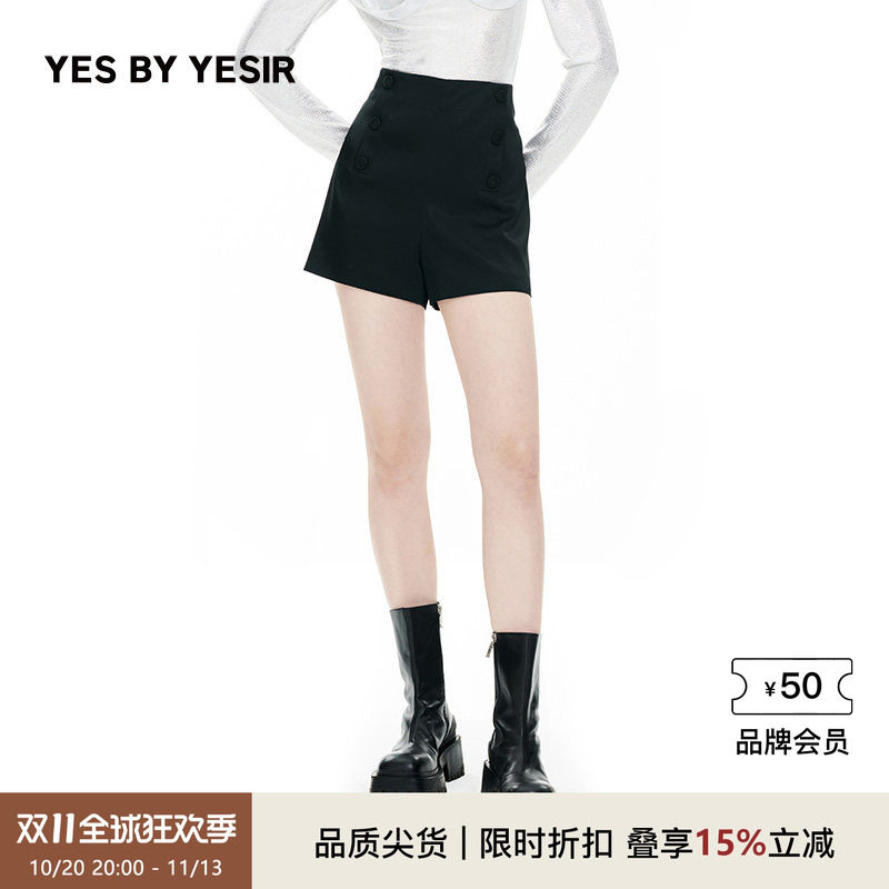 YES BY YESIR叶谦原创设计师秋季新款女直筒裤绝杀双排扣短裤