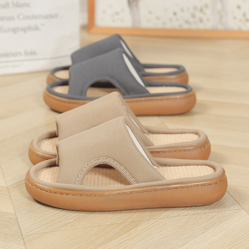 亚麻拖鞋室内家居男女士牛筋底大码厚底夏季防滑中老年老人凉拖鞋