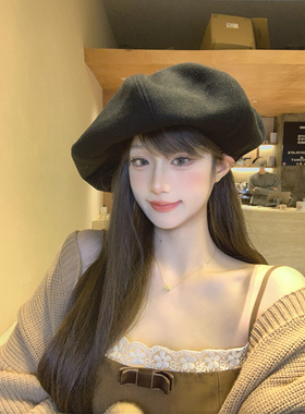 原创小众设计秋冬百搭大头羊毛呢子料大贝雷帽报童帽保暖显脸小