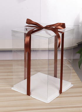全透明生日蛋糕网红盒子68101214寸双层三层加高包装盒定制丝带