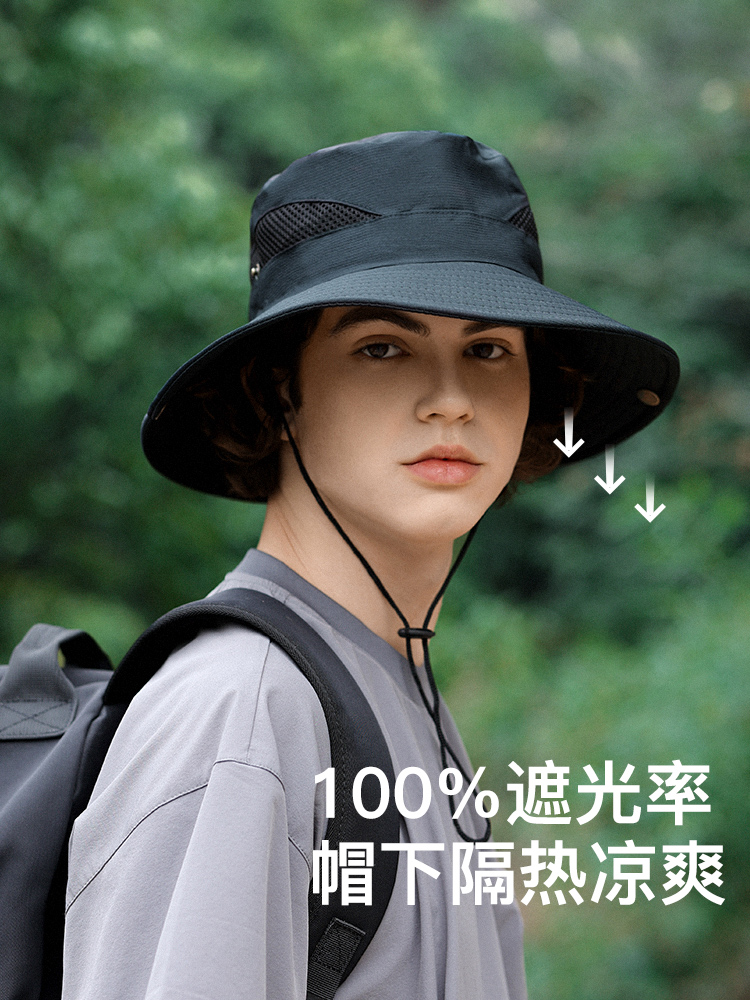 防晒帽男夏骑车大帽檐户外登山徒步透气钓鱼渔夫帽子遮阳帽男款