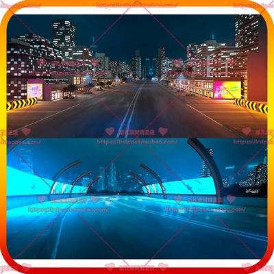 Unity3d城市街道房屋建筑公路赛车赛道霓虹灯光夜晚天空场景模型