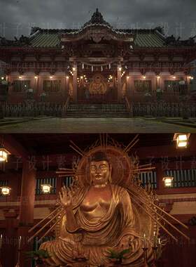UE5虚幻5日本寺庙3d模型 唐风寺院大殿佛像灯笼 场景CG素材1320