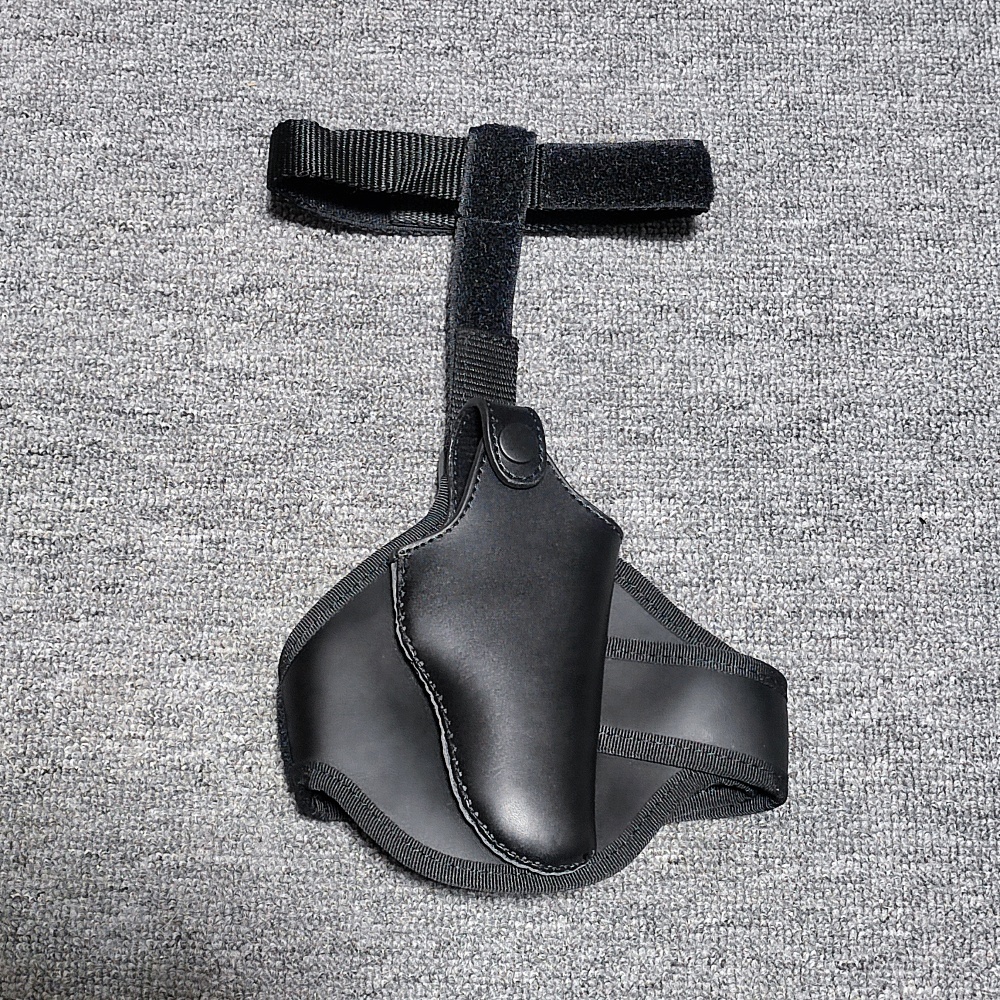 64/77式厂家直供小腿枪套真皮黑色便衣工作战术隐藏牛皮快拔枪套