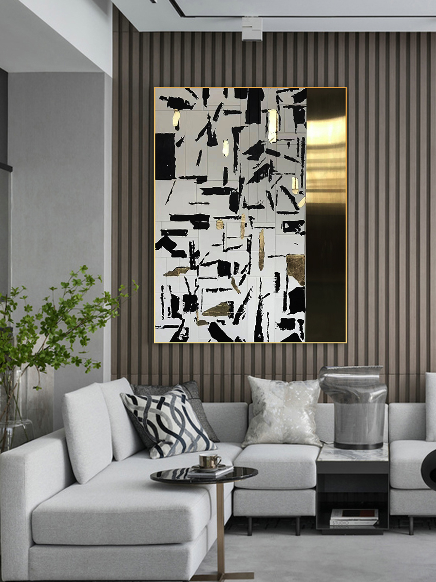 现代轻奢手绘抽象客厅落地装饰画大幅立体油画沙发背景墙玄关挂画图片