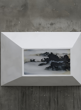 现代简约新3D立体画框山水画白色镜框装饰画大客厅卧室挂画工艺画