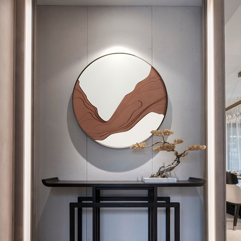 圆形餐厅壁画现代中式玄关装饰画客厅沙发背景墙大气挂画立体浮雕图片