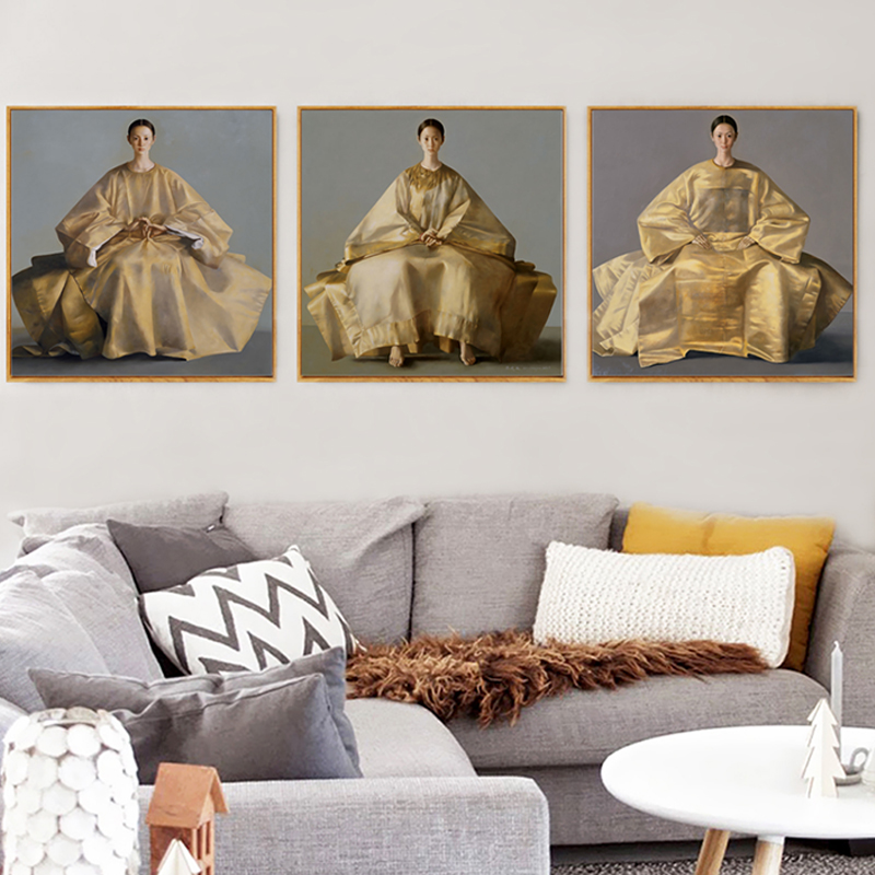 新中式服饰人物包邮女人发髻壁挂玄关卧室手绘酒店样板房别墅油画