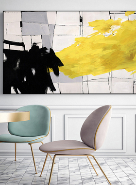 新现代简约客厅装饰画卧室床头壁画横幅抽象油画挂画黄色手绘包邮