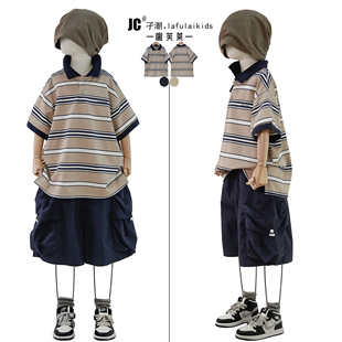 啦芙莱童装2026夏季新款儿童短袖条纹POLO衫男宝翻领上衣洋气7265