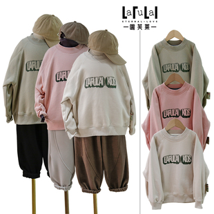 一体绒卫衣潮宝加厚套头衫 男女儿童装 亲子7368 新款 啦芙莱2024冬季