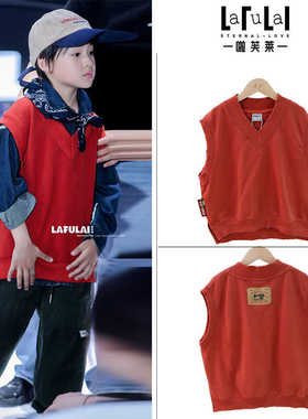 啦芙莱童装2024秋季新款男女儿童V领套头衫马甲潮宝坎肩上衣7560