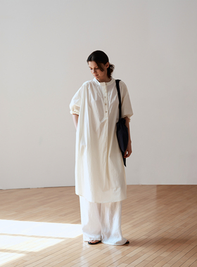 SETTE SEVEN·浅春宽松两穿 100%棉蕾丝拼接抽褶衬衫裙