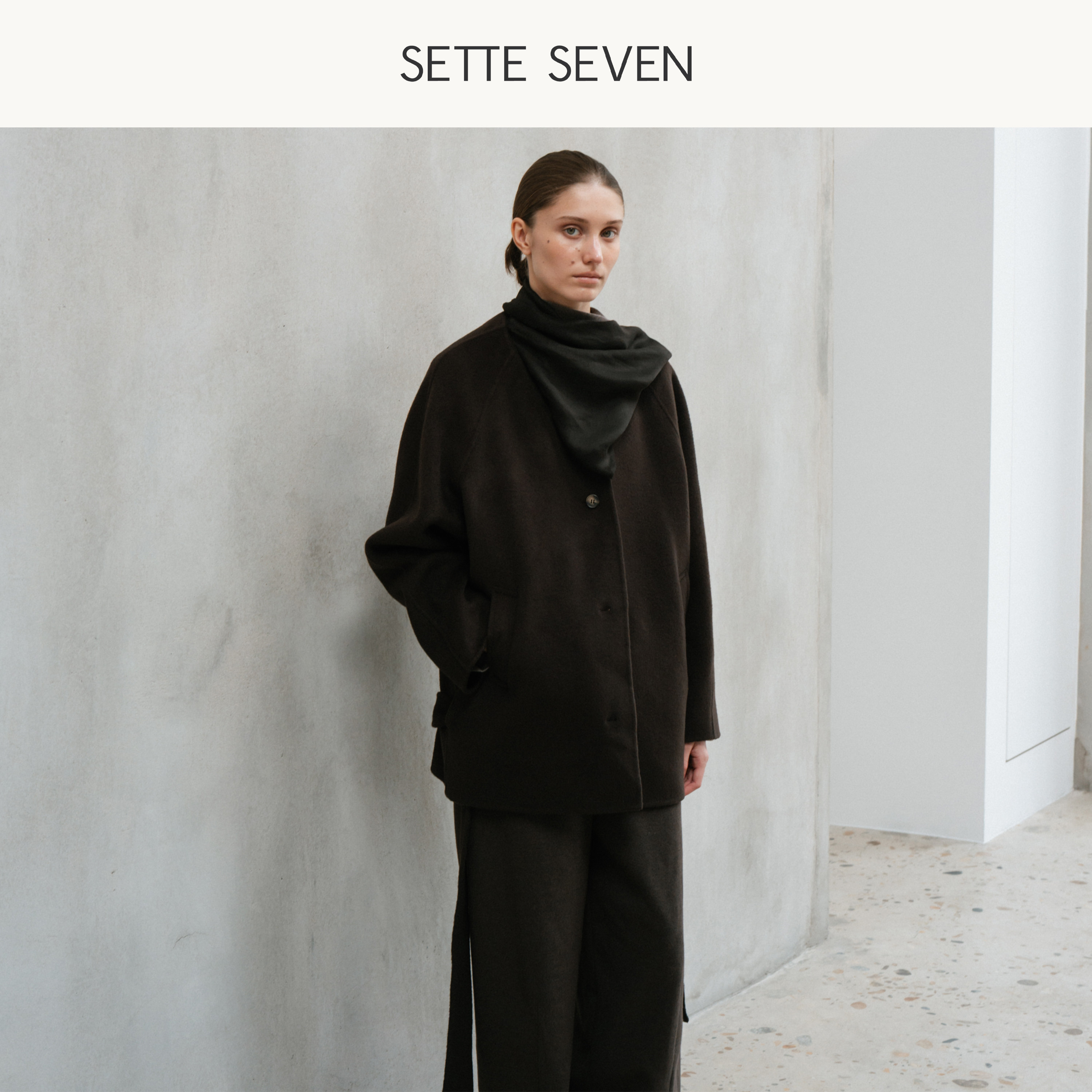 SETTE SEVEN围脖领双面呢大衣女2026年冬季新款单排扣羊毛呢外套